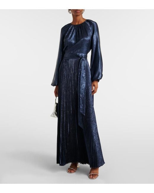 Jonathan Simkhai Blue Varenya Pleated Satin Maxi Dress