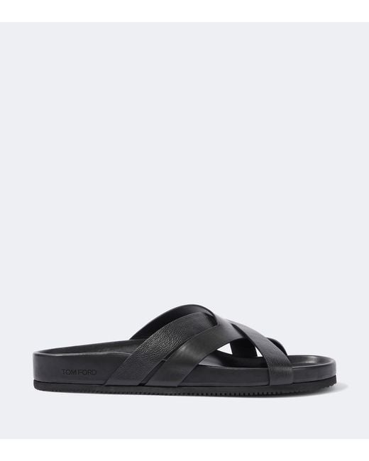 Tom Ford Black Leather Slides for men