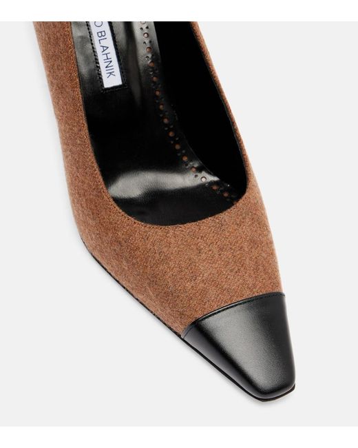 Manolo Blahnik Brown Semele 90 Leather-Trimmed Tweed Pumps