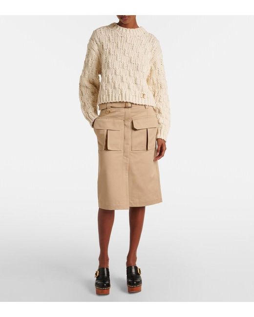 Chloé Natural Cotton Gabardine Safari Midi Skirt