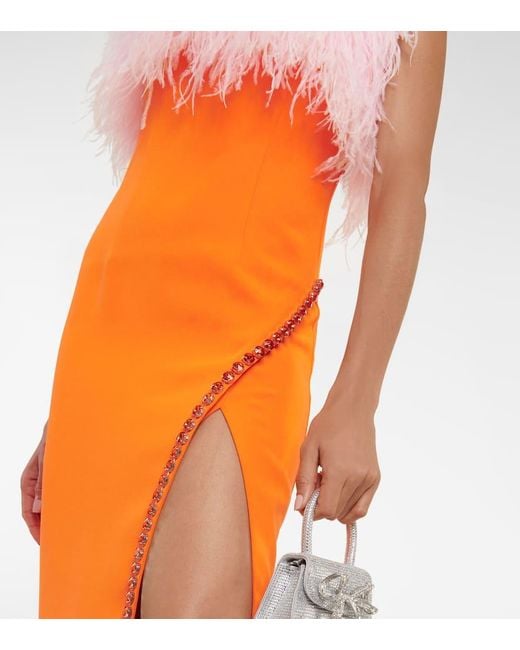 Self-Portrait Orange Feather-trimmed Crepe Midi Dress