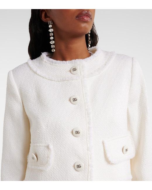 Dolce & Gabbana White Wool Tweed Cropped Jacket