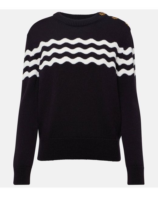 Patou Blue Striped Cotton And Wool Sweater