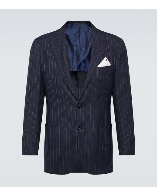 Kiton Blue Cashmere, Silk, And Linen Tuxedo Jacket for men