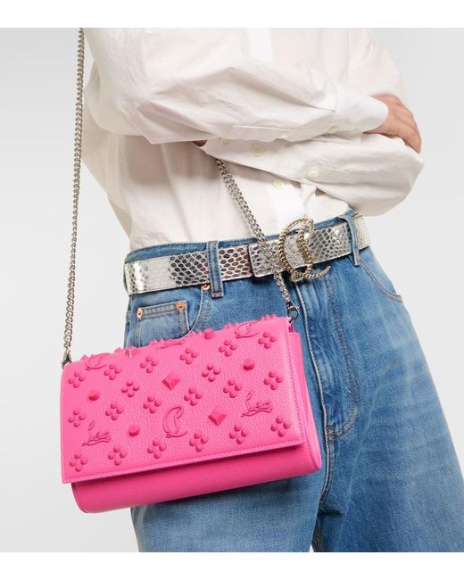Christian Louboutin Pink Verzierte Schultertasche Paloma aus Leder