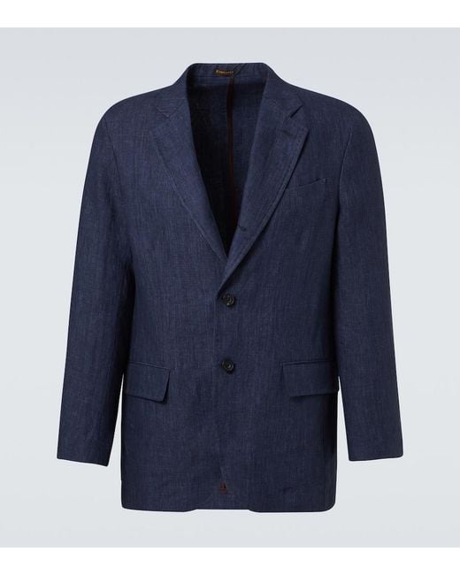 Rubinacci Blue Linen Blazer for men