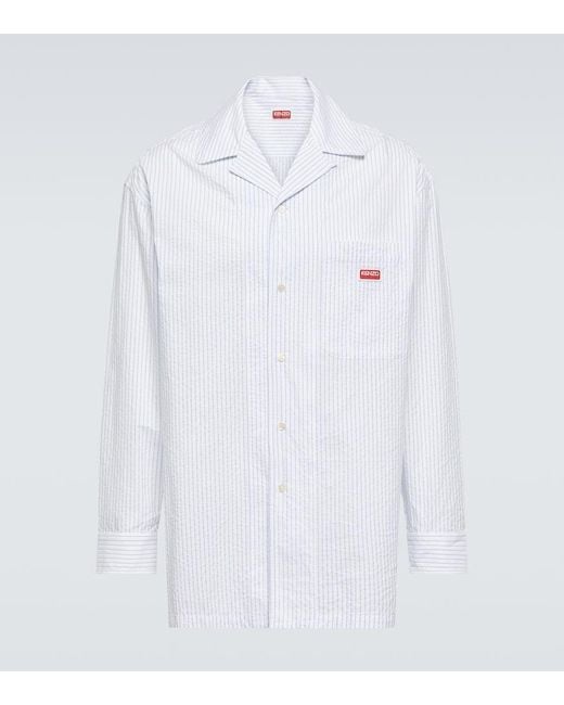 KENZO White Pinstriped Cotton Poplin Shirt for men