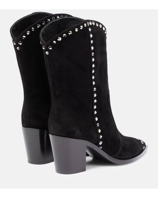 Gianvito Rossi Black Denver Studded Suede Cowboy Boots