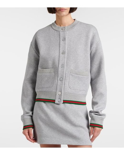 Gucci Gray Web Stripe Cotton-Blend Jersey Cardigan