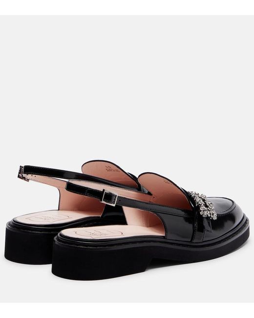 Roger Vivier Black Viv' Rangers Leather Slingback Loafers