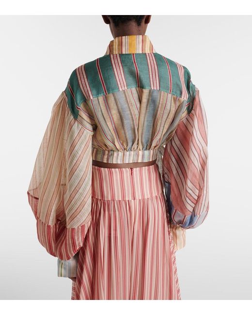 Zimmermann Multicolor Rebellion Striped Linen And Silk Blouse
