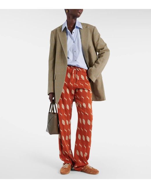 Pantaloni regular in misto seta con stampa di Dries Van Noten in Red
