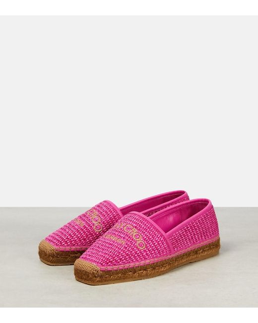 Jimmy Choo Pink Brie Raffia Espadrille