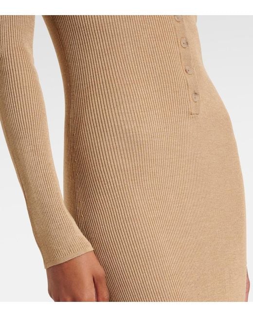 Nili Lotan Natural Ribbed-Knit Silk Maxi Dress