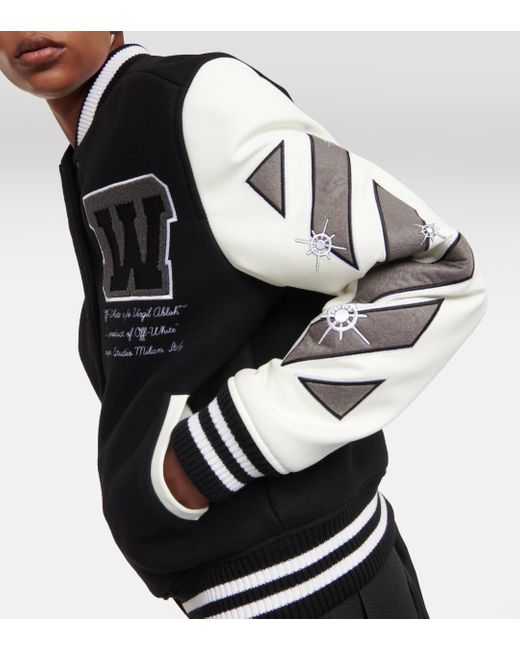Off-White c/o Virgil Abloh Black College Wool-blend Varsity Jacket
