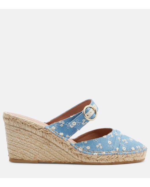 Malone Souliers Blue Farah Denim Espadrille Wedges