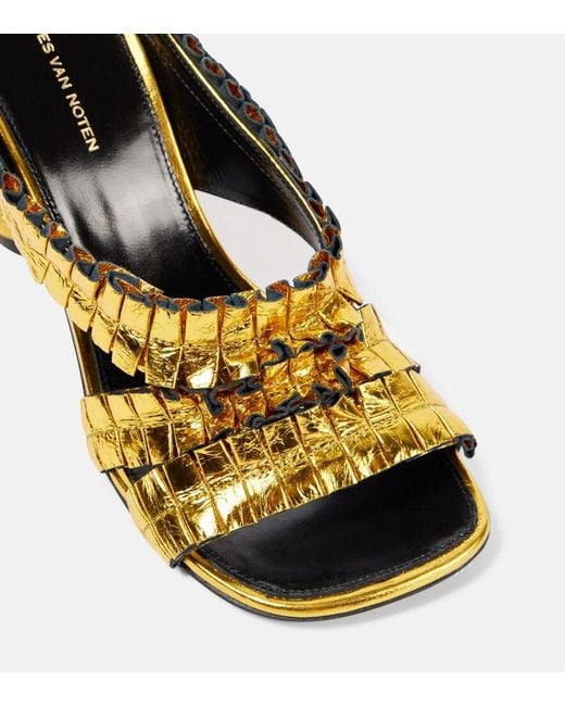Dries Van Noten Yellow 95 Metallic Leather Sandals