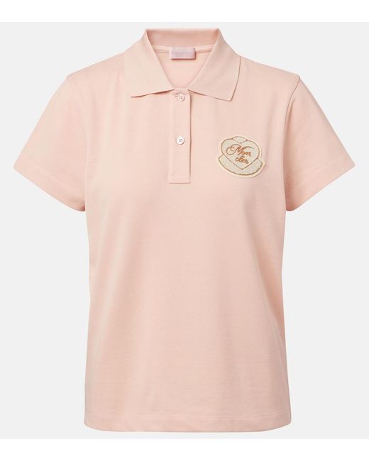 Moncler Pink Poloshirt Aus Baumwollpiqué Mit Herz-Logoaufnäher, Damen, Größe