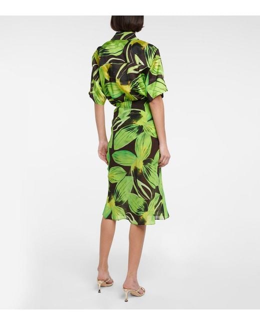 Louisa Ballou Green Printed Cotton And Silk Georgette Midi Skirt
