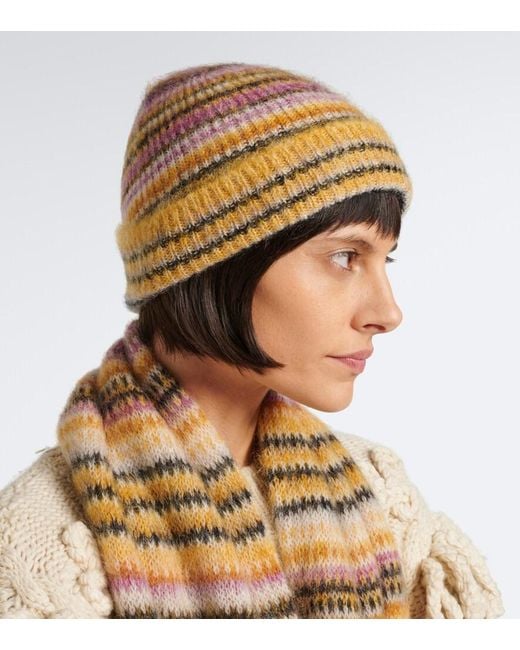Isabel Marant Natural Morenne Striped Mohair And Wool-Blend Beanie