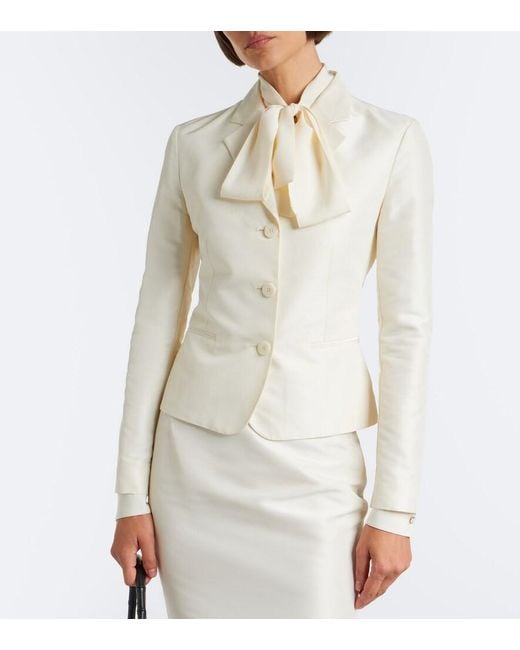 Gucci White Single-Breasted Silk Faille Blazer