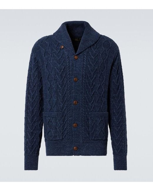 RRL Blue Cable-Knit Cotton Cardigan for men