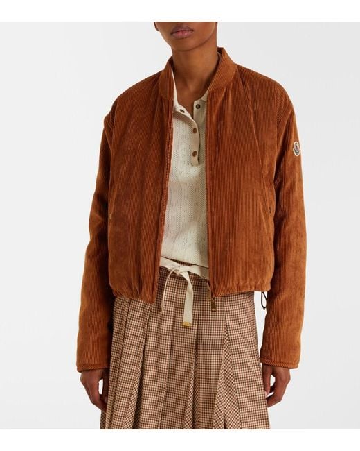 Moncler Brown Blageon Corduroy Down Bomber Jacket