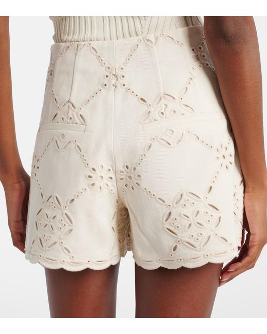 Veronica Beard Natural Jazmin Laser-Cut Cotton Shorts