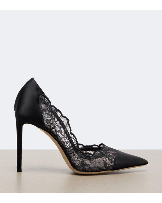 Jimmy Choo Black Brigitte Lace-Trimmed Satin Pumps