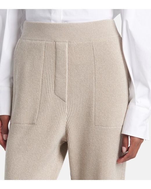 Brunello Cucinelli Natural Ribbed-Knit Cashmere-Blend Tapered Pants