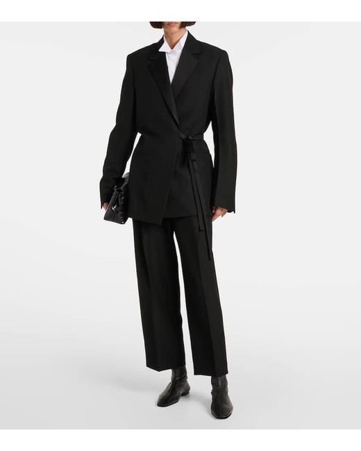 Totême  Black Satin-Trimmed Wrap Blazer