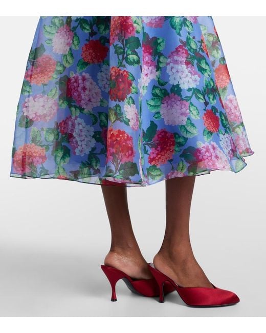 Carolina Herrera Blue Floral Silk Organza Shirt Dress