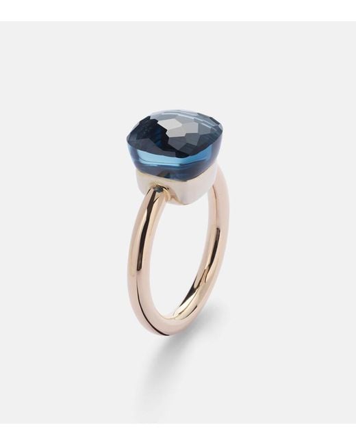 Pomellato Blue Nudo 18Kt Rose And Ring With Topaz