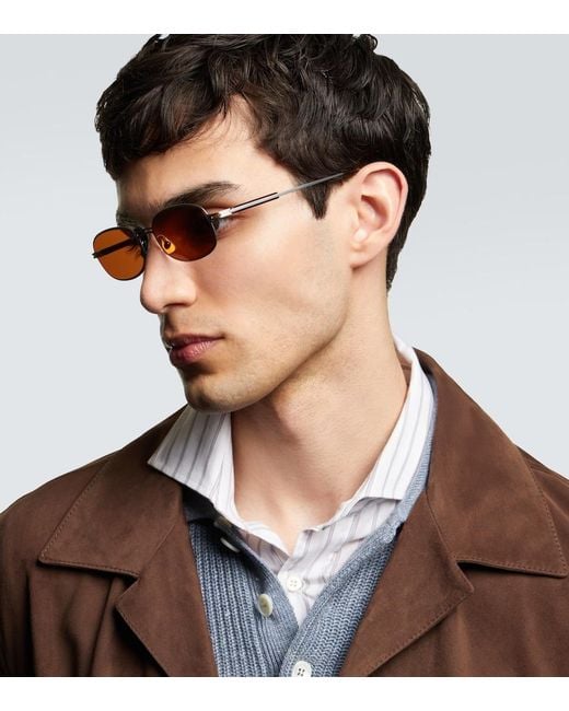 Brunello Cucinelli Brown Oval Sunglasses for men