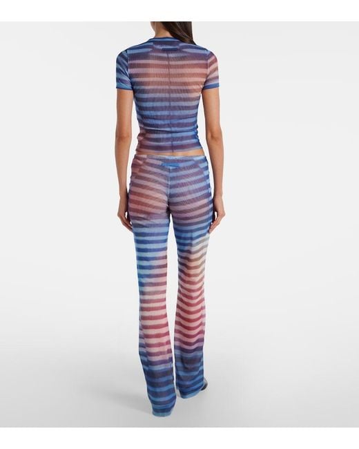 Jean Paul Gaultier Blue Printed Striped Mesh T-Shirt