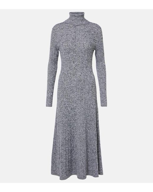 Joseph Gray Ribbed-Knit Turtleneck Wool And Silk Dress