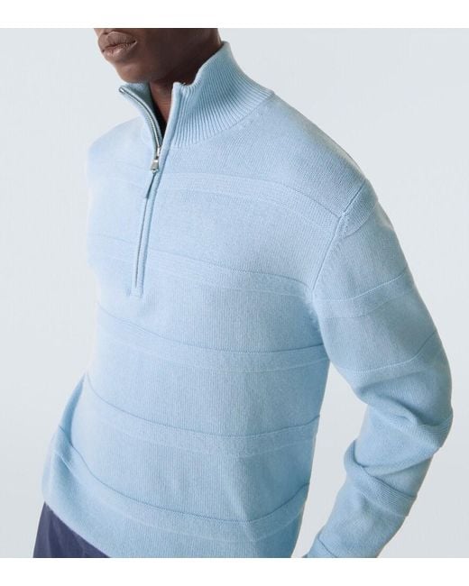 Allude Blue Cotton And Cashmere Turtleneck Sweater for men