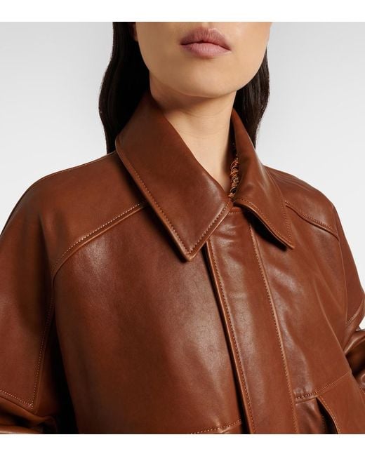 Nour Hammour Brown Runa Leather Bomber Jacket