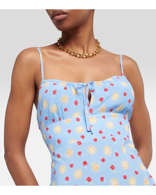 Rixo Blue Lanie Printed Crepe Midi Dress