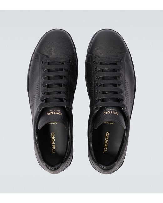 Tom Ford Black Warwick Perforated Leather Sneakers for men