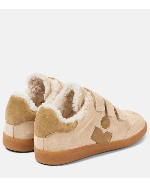 Isabel Marant Natural Beth Shearling-Trimmed Leather Sneakers
