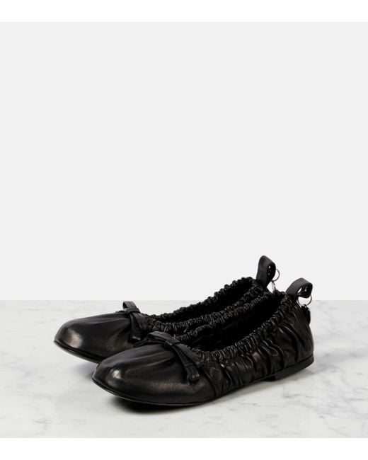Acne Black Bow-detail Leather Ballet Flats