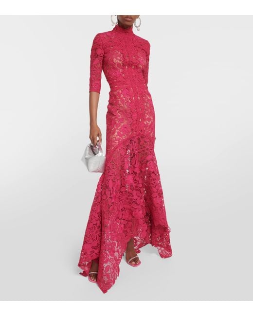 Costarellos Red Kalissa Guipure Lace Gown