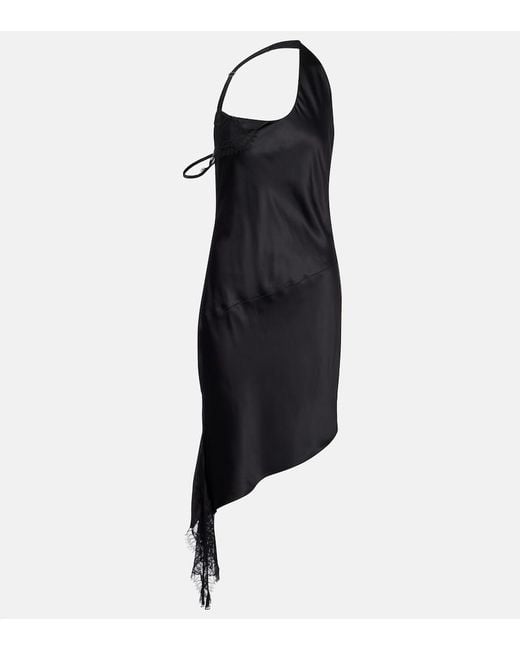 Courreges Black Undressed Lace-Trimmed Satin Minidress