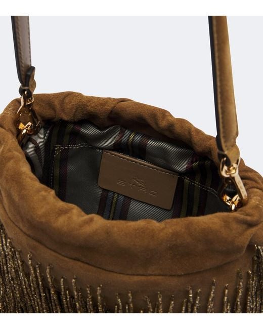 Etro Brown Kalispera Small Fringed Suede Shoulder Bag