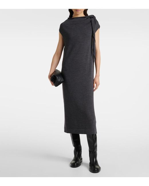 Jil Sander Gray Wool Midi Dress