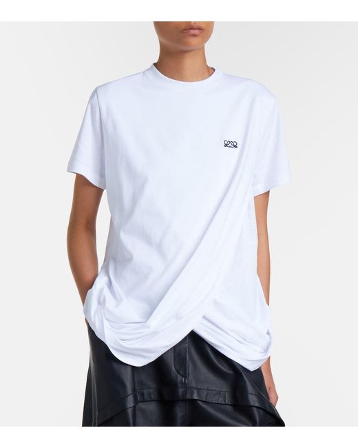 Loewe White Double L Draped Cotton T-Shirt