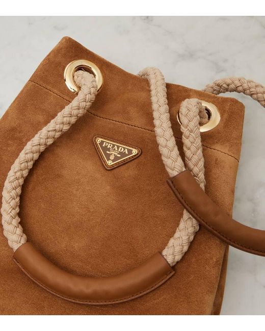 Prada Brown Mariner Small Suede Bucket Bag