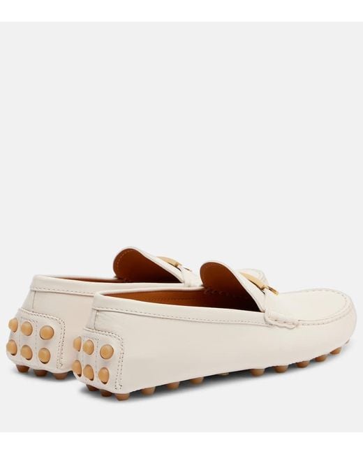 Tod's White Mokassins Gommino Bubble Aus Leder