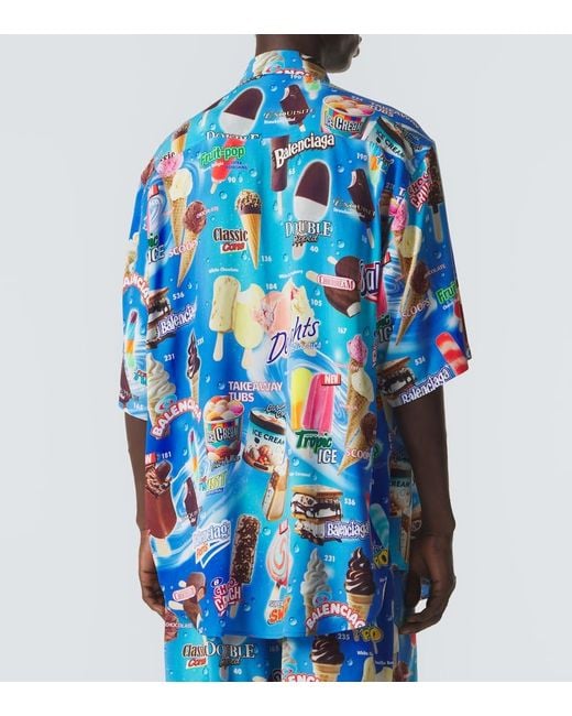 Balenciaga Blue Printed Satin Shirt for men